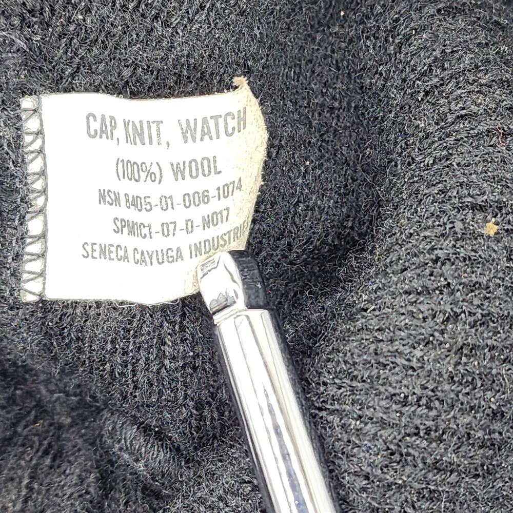 VTG Seneca Cayuga Industries 100% Wool Beanie‎ Black Made In USA Military - Picture 3 of 6